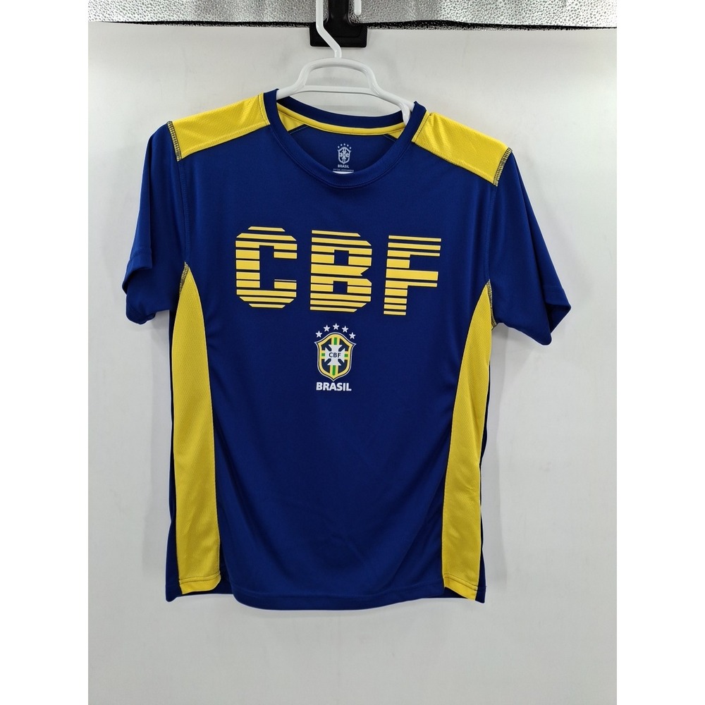 CBF Brasil Futbol Men's Large Short Sleeve Blue/Yellow‎ T Shirt Soccer